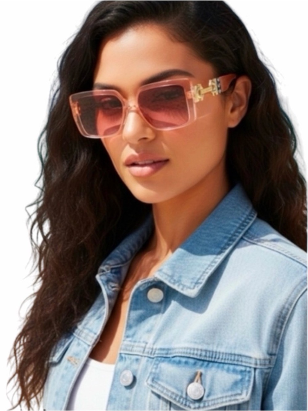 True Religion Pink Gradient Oversized Square Sunglasses with Gold Trim
